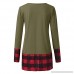 WOCACHI Blouses for Womens Womens Tops Print Plaid Splice Hem Round Neck Long Sleeve Cute Tunic Blouse Greencat B07LG4KK2B